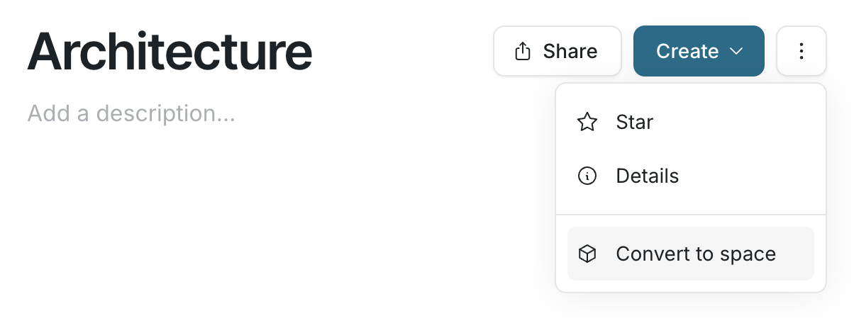 Folder menu with Convert to space selected