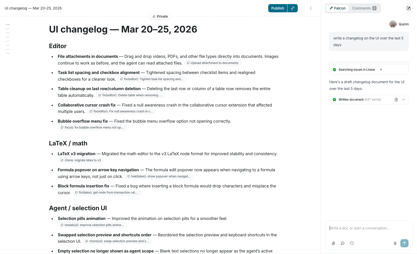 Changelog generated by Falcon